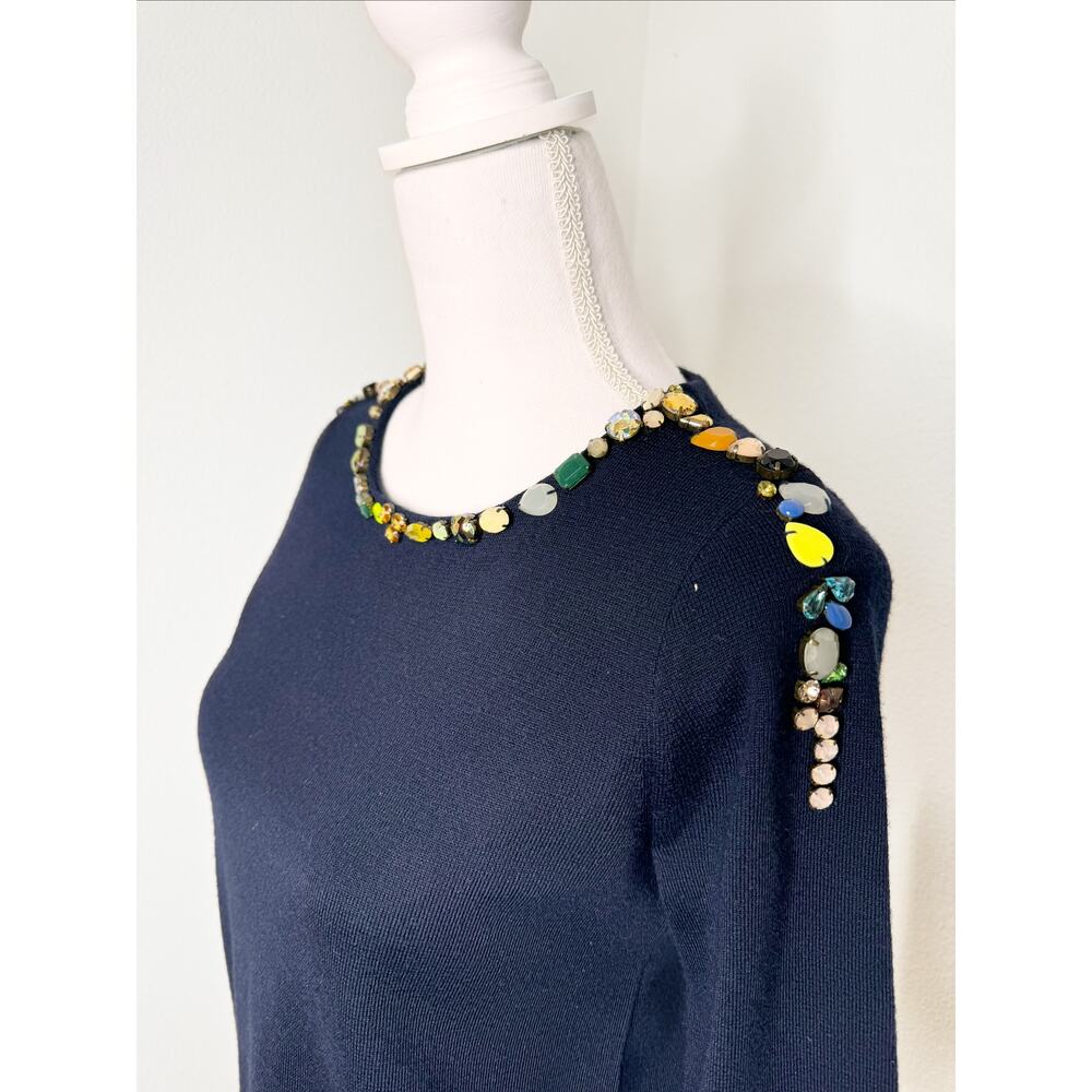 J. Crew Crystal Jewel Embellished Collar Navy Blue Knit Sweater XS - Picture 4 of 5